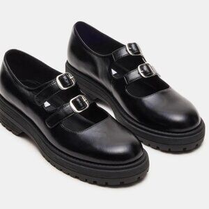 STEVE MADDEN ALBA Black Leather Mary Janes  Silver Buckles Womens Size 8.5 NEW